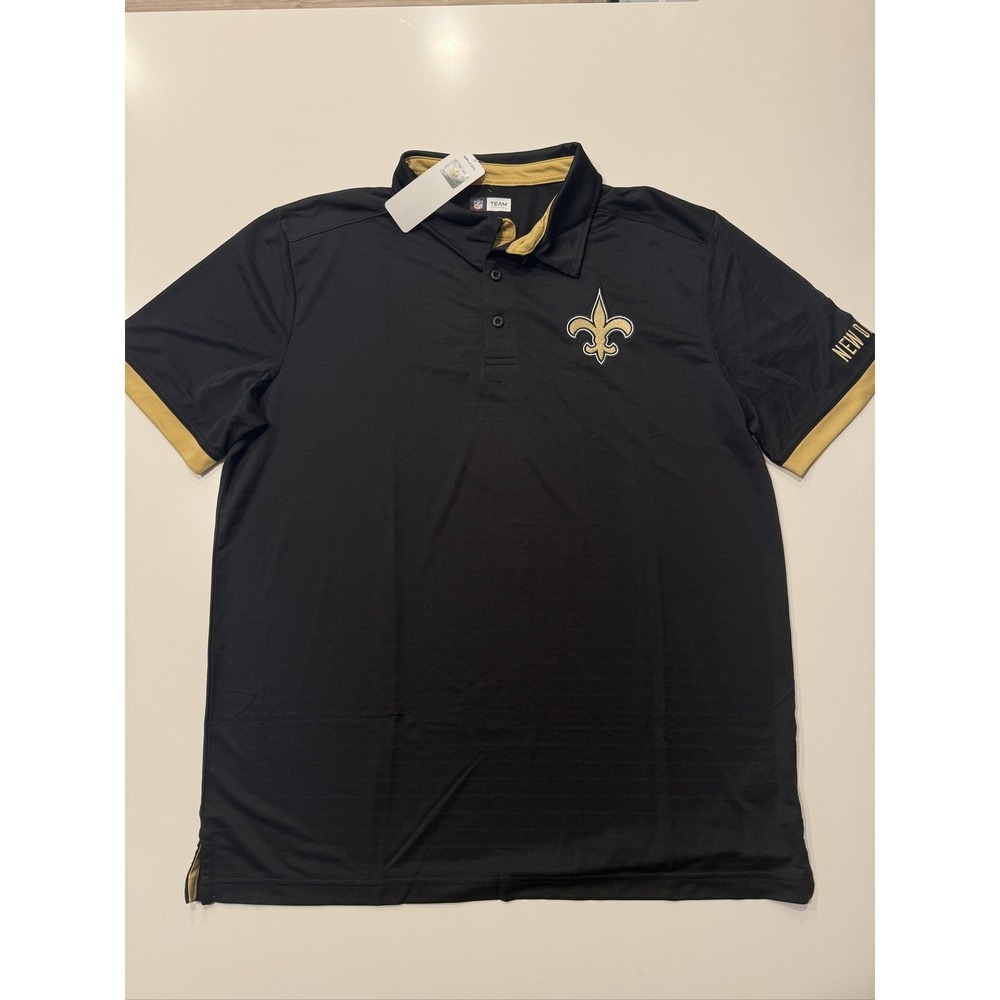 NFL Team Apparel New Orleans Saints Polo Shirt Men's XL Black Gold Licensed